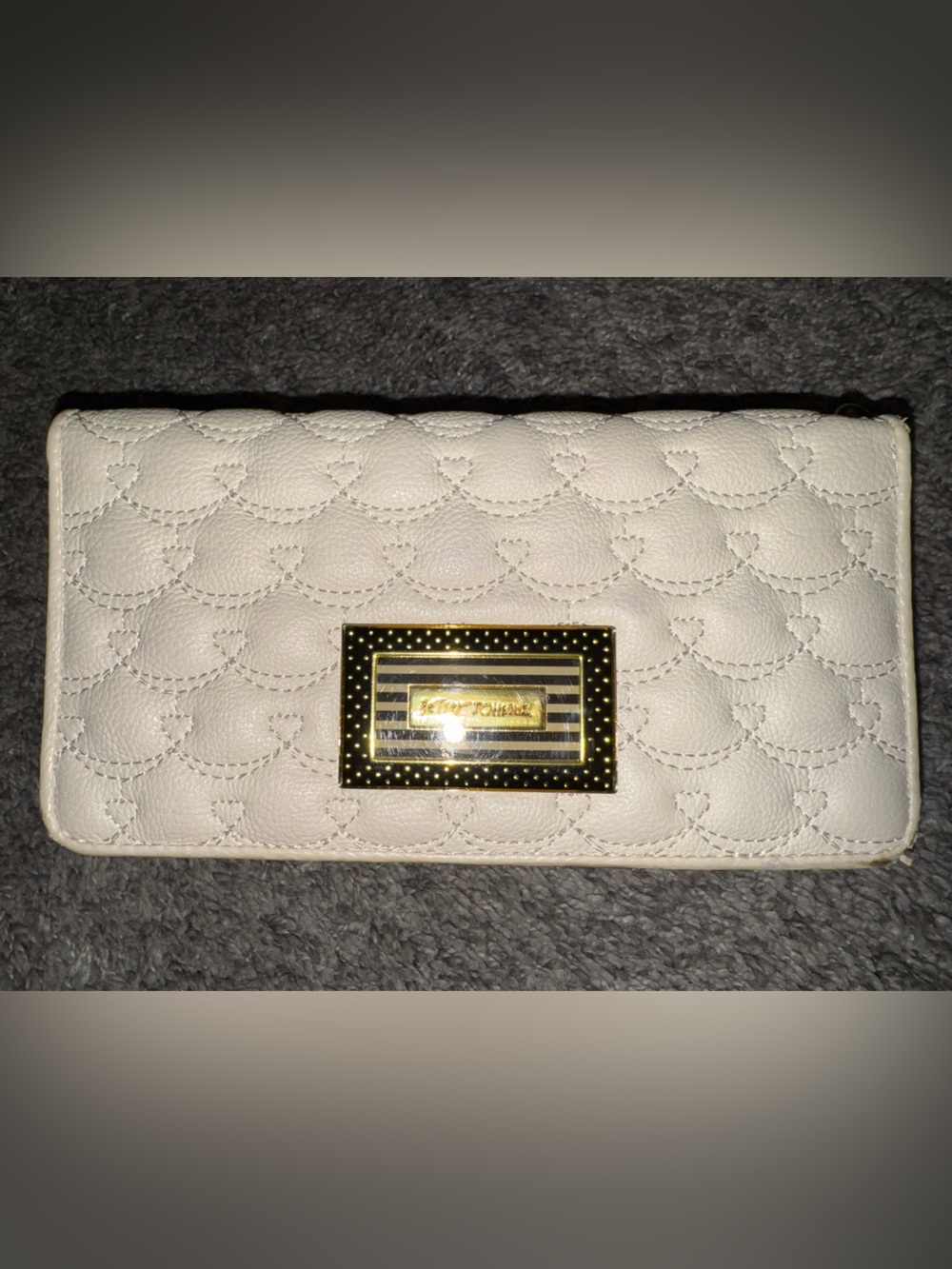 Betsey Johnson White Quilted Wallet with Fuchsia and Gold Lined Interior